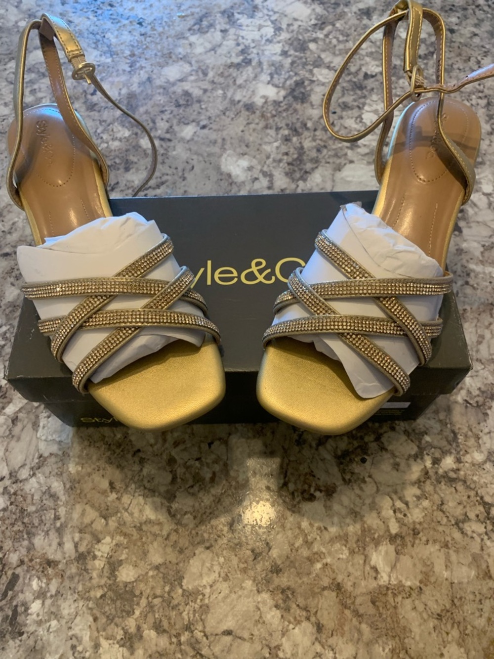 Style & Co. Women's Metallic Gold Strappy Evening Heels